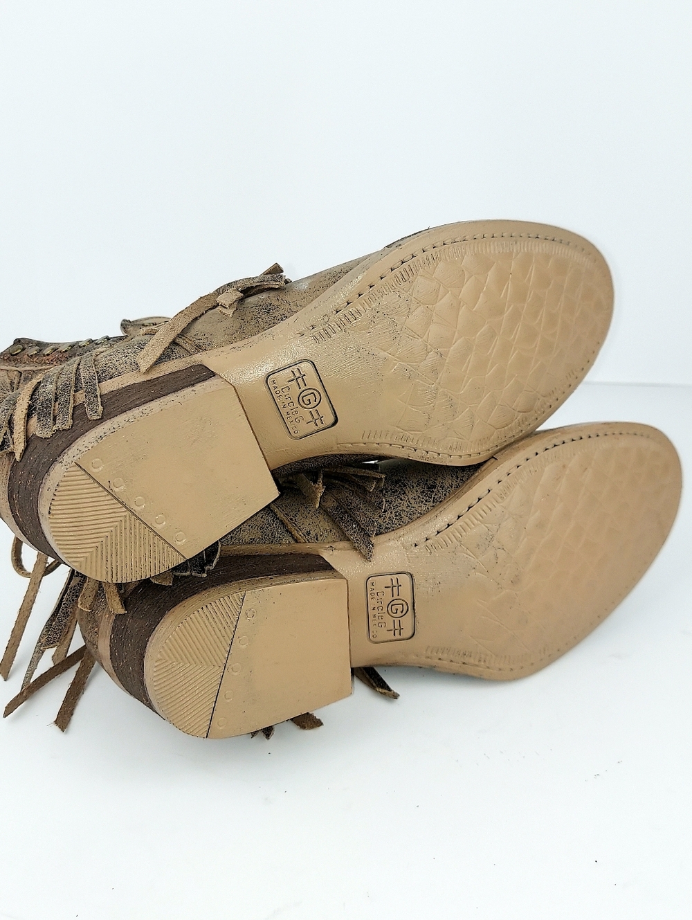 Corral Circle G Brown Leather Studded Fringe Booties NWOT Size 7 - Picture 5 of 10